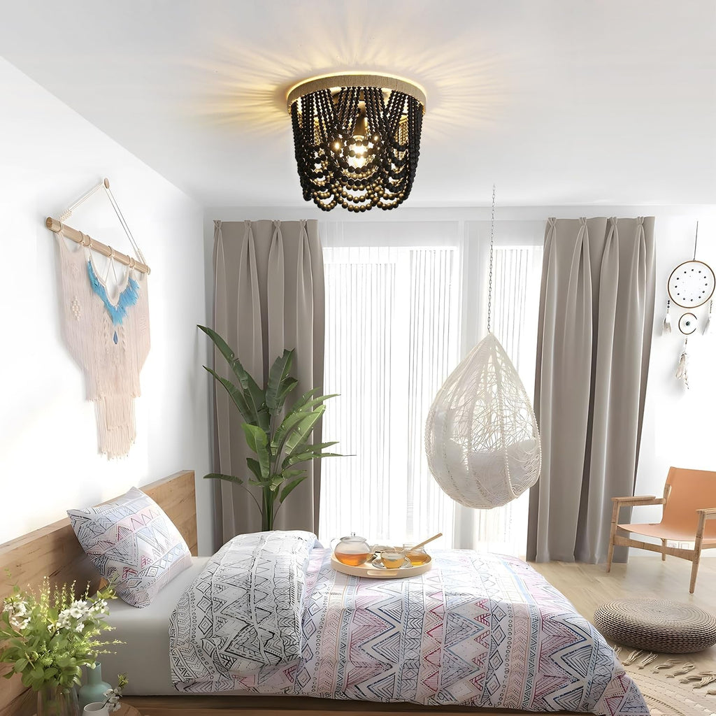 Handmade Beaded Bohemian Chandelier Three Light Black