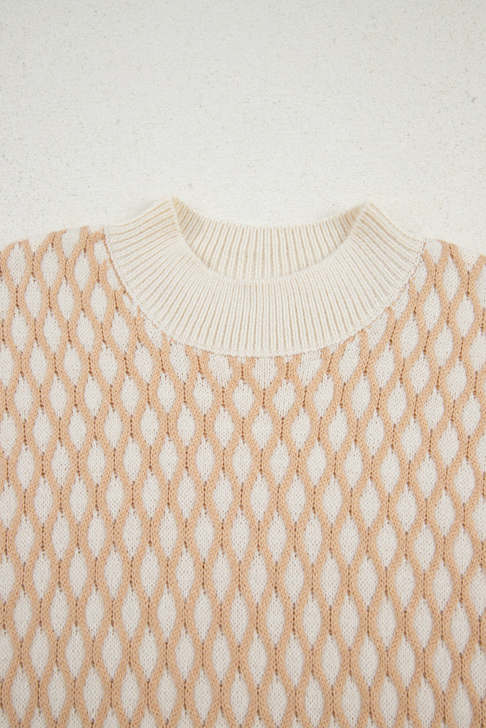 Rhombus Textured Knit Mock Neck Sweater