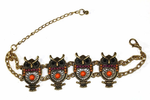 Colorful Bead Drop Perched Owl Bracelet