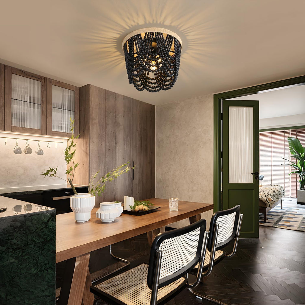 Handmade Beaded Bohemian Chandelier Three Light Black