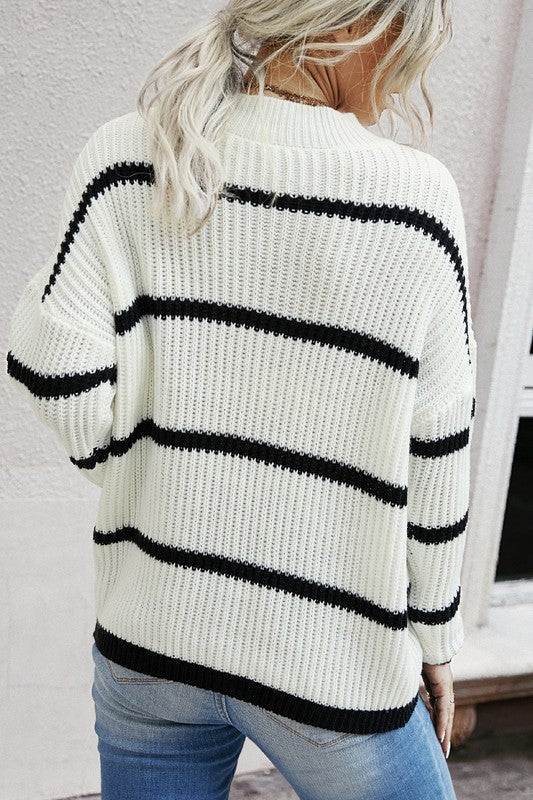 Knit Strip Long Sleeves Sweater