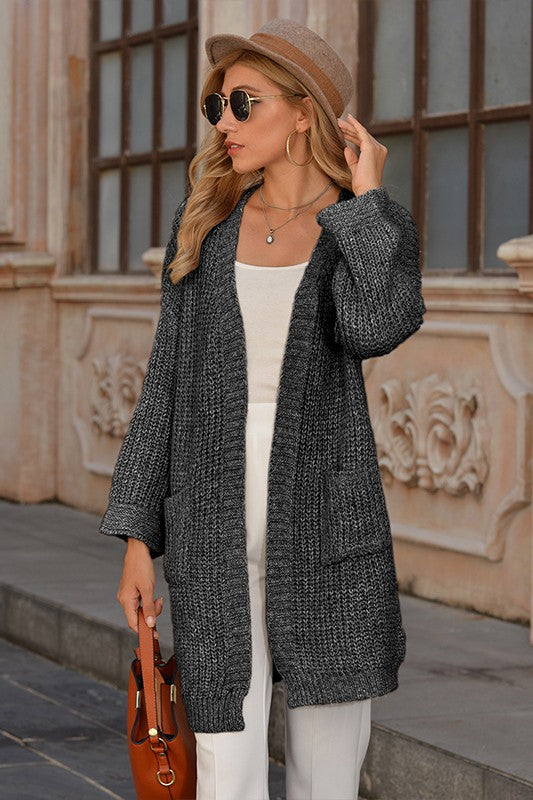 Sliver& Gray Drop Shoulder Open Front Cardigan