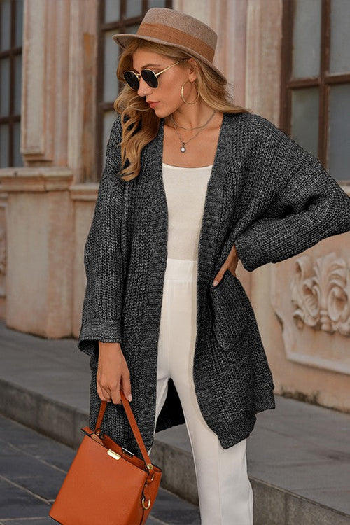 Sliver& Gray Drop Shoulder Open Front Cardigan