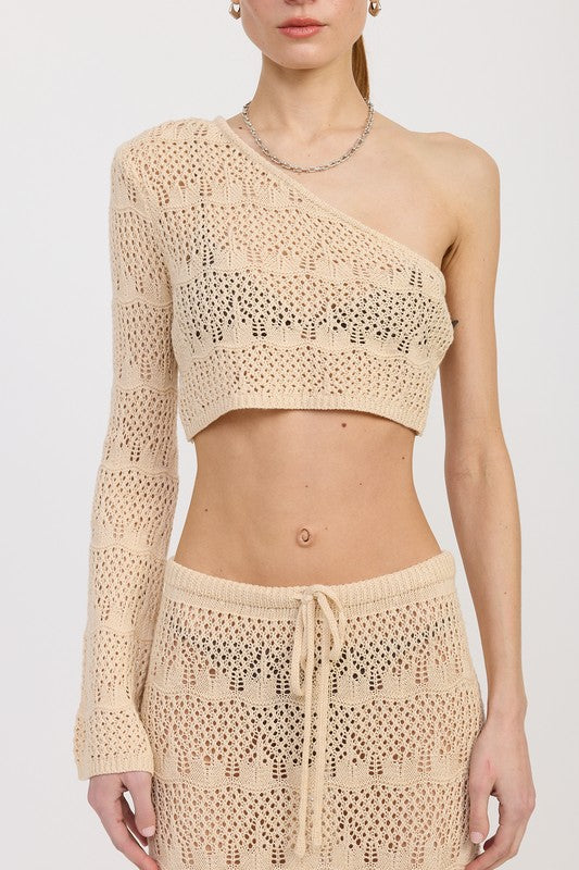 ONE SHOULDER CROCHET CROP TOP
