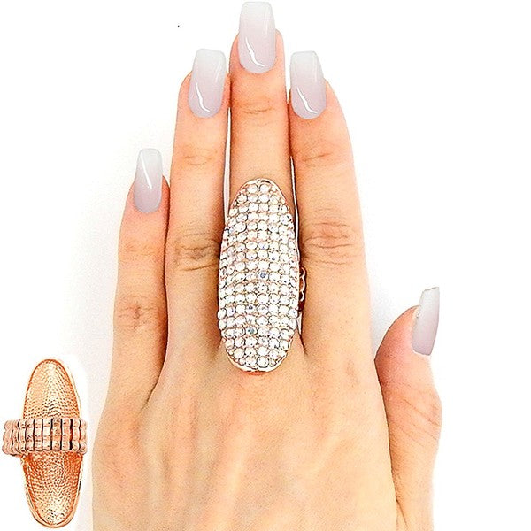 Oval Shape Rhinestone Pearls Paved Ring
