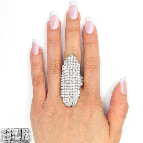 Oval Shape Rhinestone Pearls Paved Ring