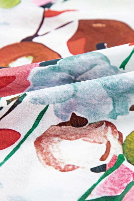 Floral Boho Shirred Bubble Viscose Stripe Blouse