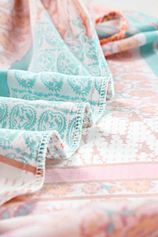 Mint Boho Patchwork Print Square Neck Sundress