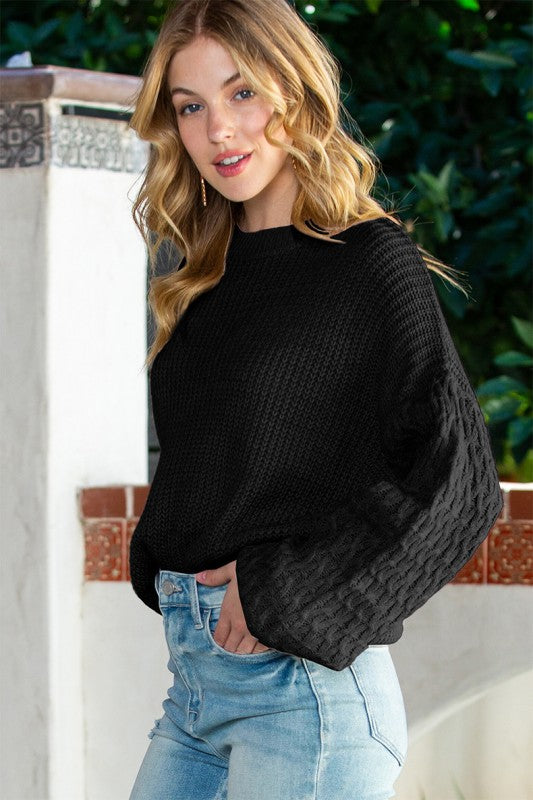 Cable Knit Sleeve Drop Shoulder Sweater