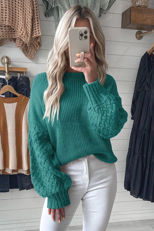 Cable Knit Sleeve Drop Shoulder Sweater