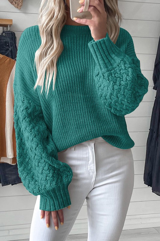 Cable Knit Sleeve Drop Shoulder Sweater