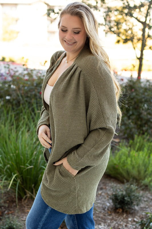 Knit Drop Shoulder Open Front Plus Size Cardigan
