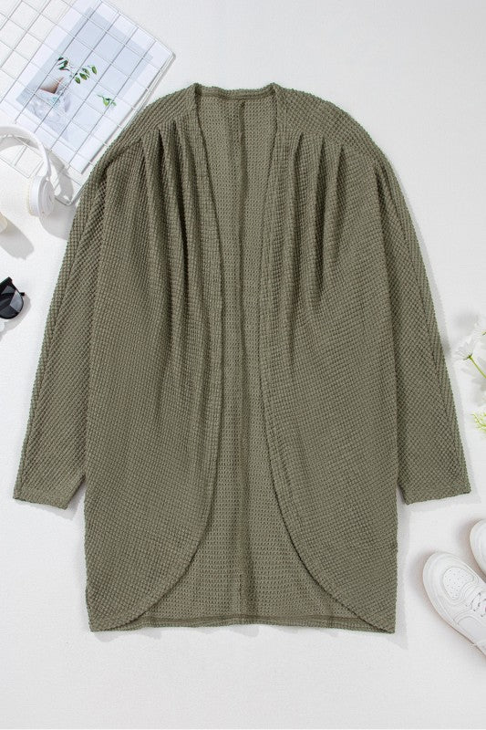 Knit Drop Shoulder Open Front Plus Size Cardigan