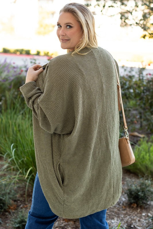 Knit Drop Shoulder Open Front Plus Size Cardigan