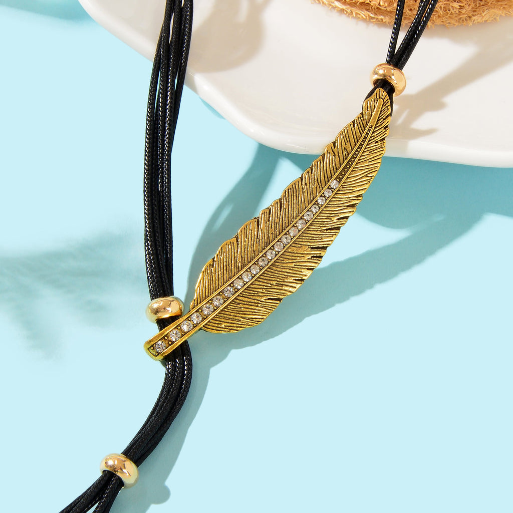 1pc Western Bohemian Black PU Rope Handmade Antique Silver gold