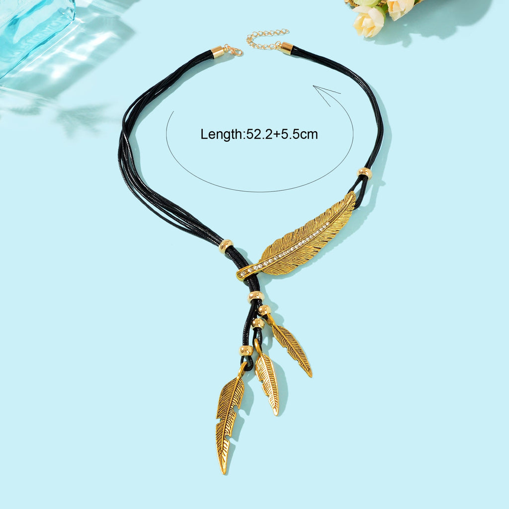 1pc Western Bohemian Black PU Rope Handmade Antique Silver gold