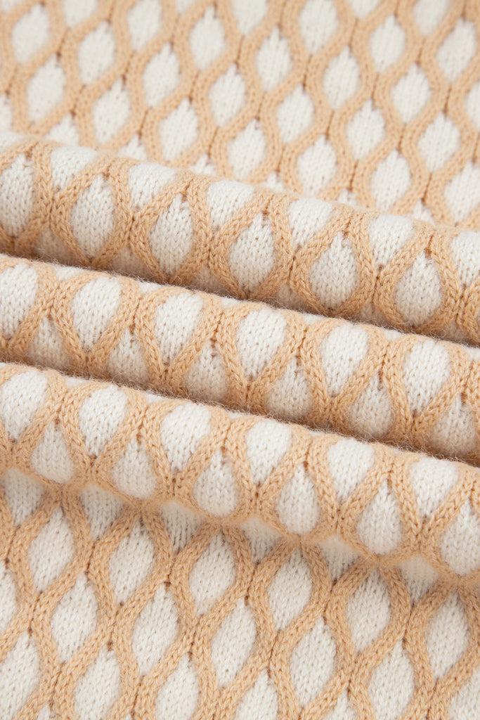 Rhombus Textured Knit Mock Neck Sweater