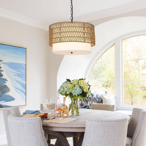 Five Light Rattan Boho Chandelier For Dining Room Area