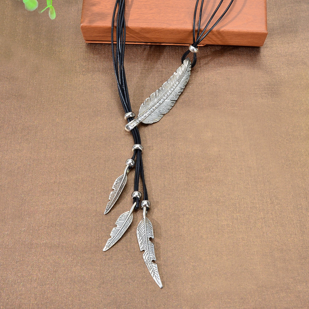 1pc Western Bohemian Black PU Rope Handmade Antique Silver gold