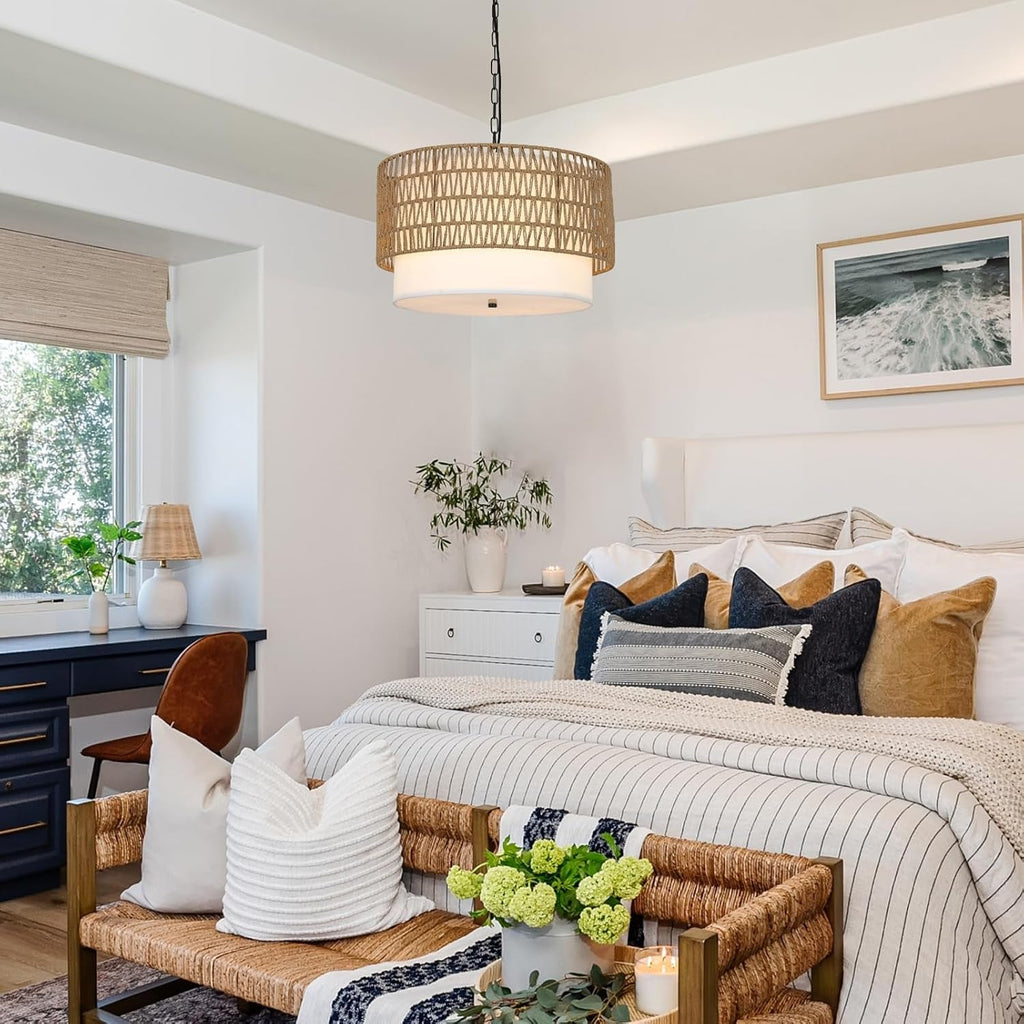 Five Light Rattan Boho Chandelier For Dining Room Area