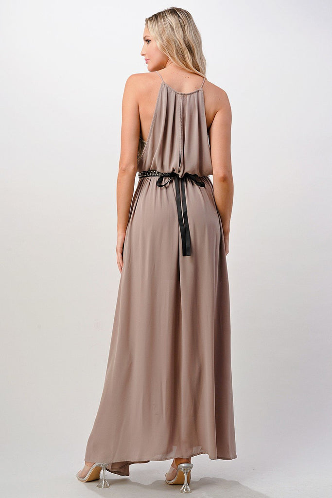 Halter Neck Maxi Dress with Beaded Waist Detail