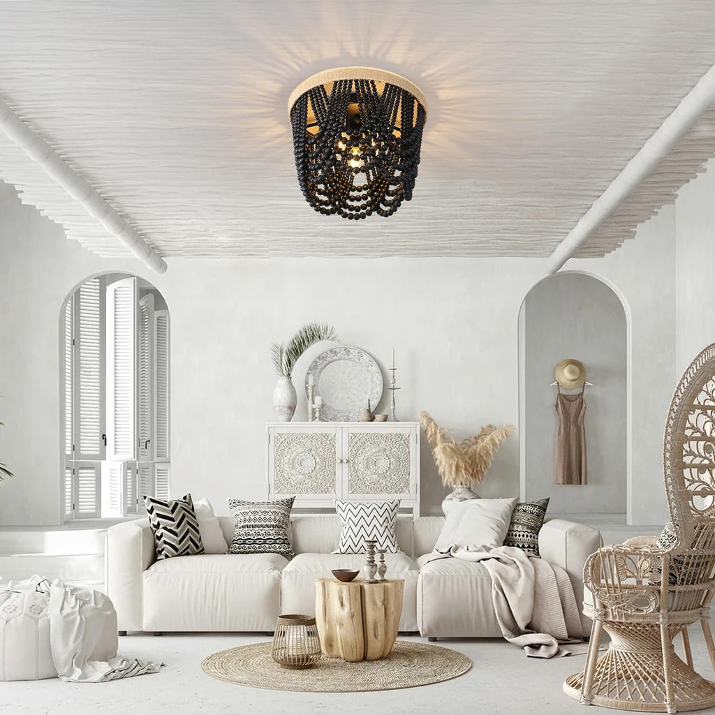 Handmade Beaded Bohemian Chandelier Three Light Black