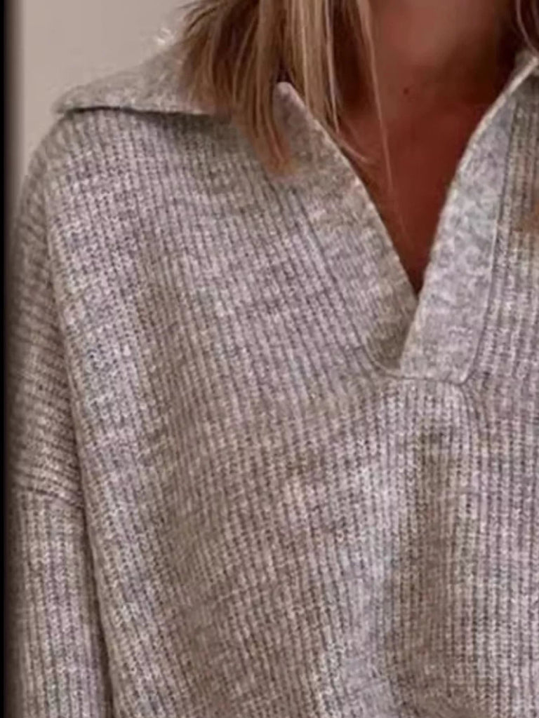 Full Size Johnny Collar Dropped Shoulder Sweater Plus Size