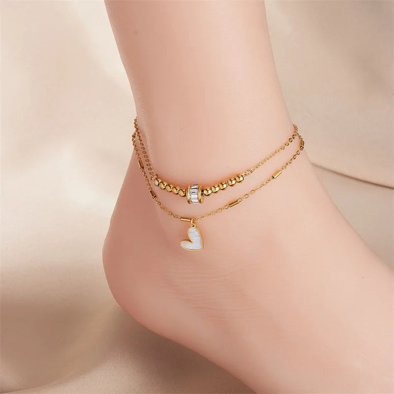 Fashion Jewelry Boho Classic Love Heart Ankle Chain Double Layer Chain