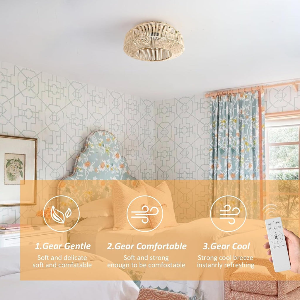 20 Inch Boho Caged Ceiling Fan With Light And Remote Control Flush