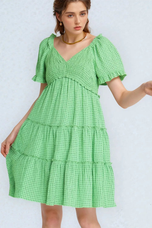 Davi & Dani Jacquard Checker Smocking Tiered Dress