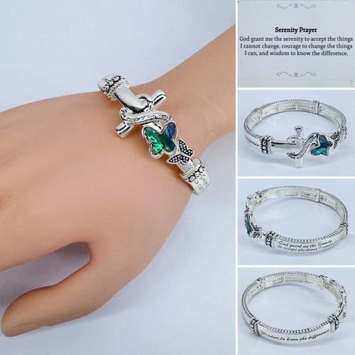 Stretchable Cross Abalone Butterfly Bracelet