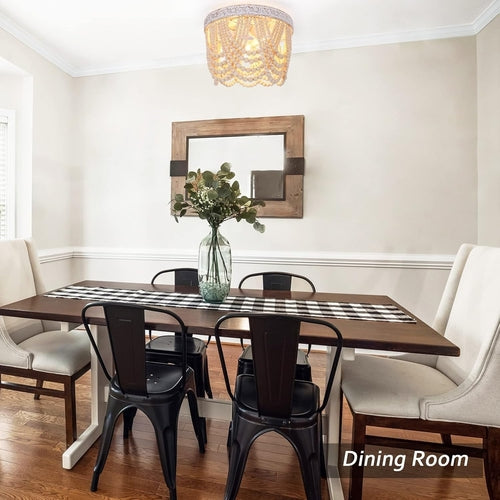 Wood Beaded Flush Mount Ceiling Light 3 Light Boho Antique