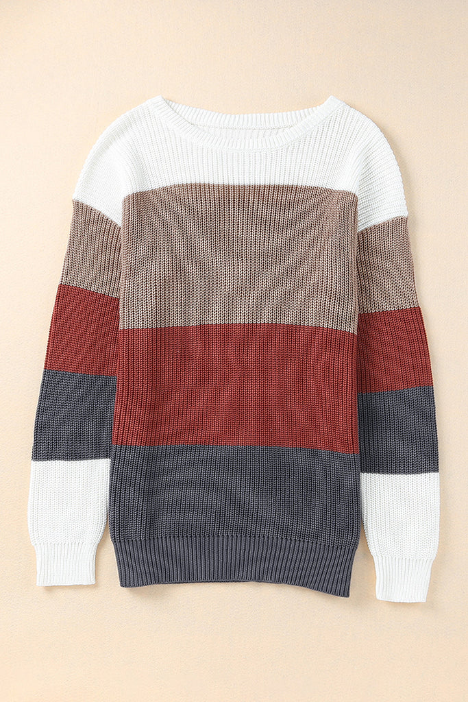 Colorblock Stripe Round Neck Pullover Sweater