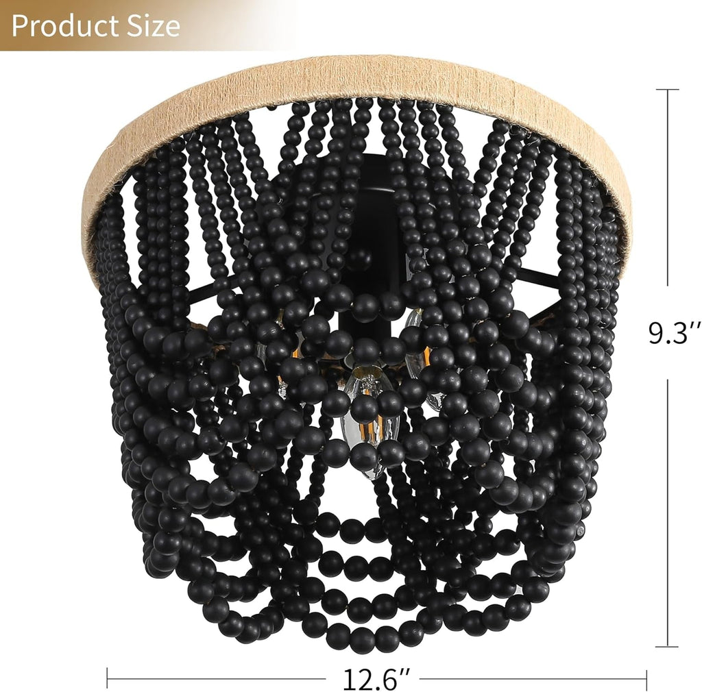 Handmade Beaded Bohemian Chandelier Three Light Black