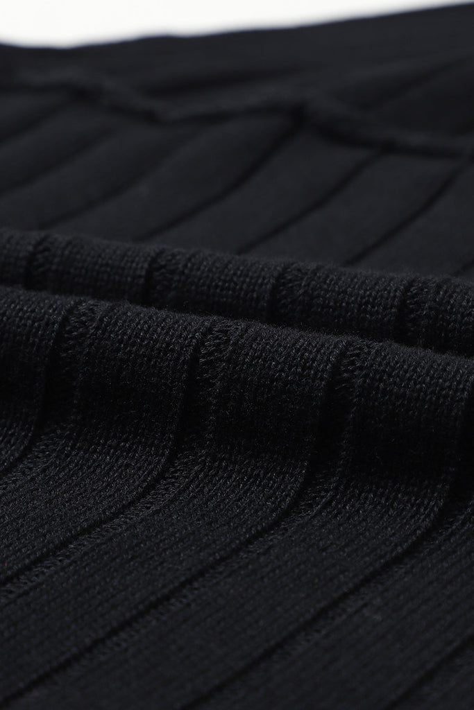 Ribbed Knit Reverse Seam 3/4 Sleeve Sweater