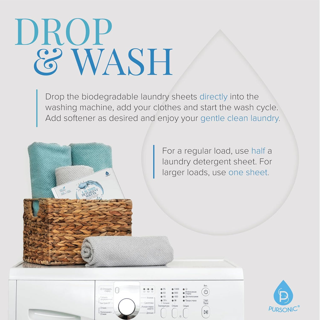 Natural Laundry Detergent Sheets, Eco Friendly– Fresh Linen Scent