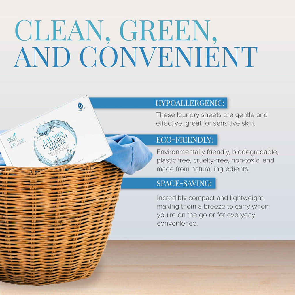 Natural Laundry Detergent Sheets, Eco Friendly– Fresh Linen Scent