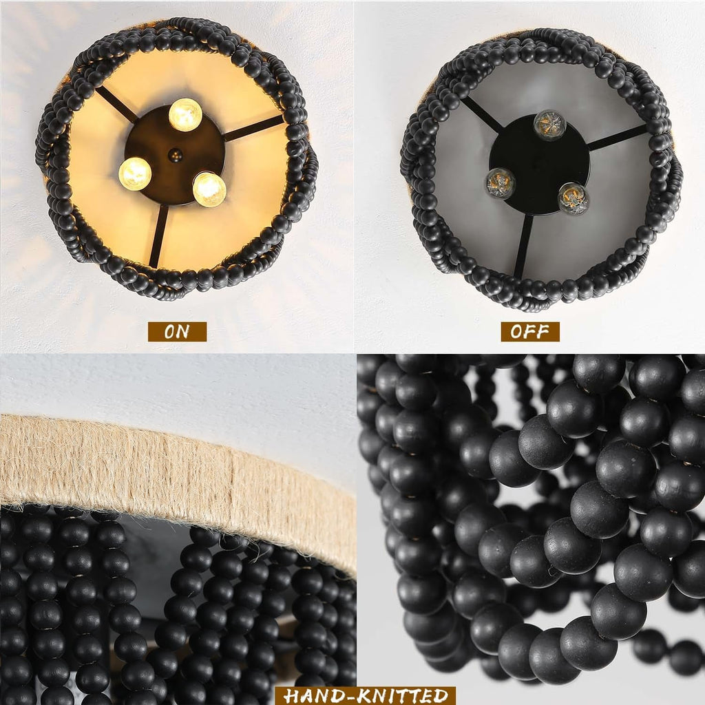 Handmade Beaded Bohemian Chandelier Three Light Black