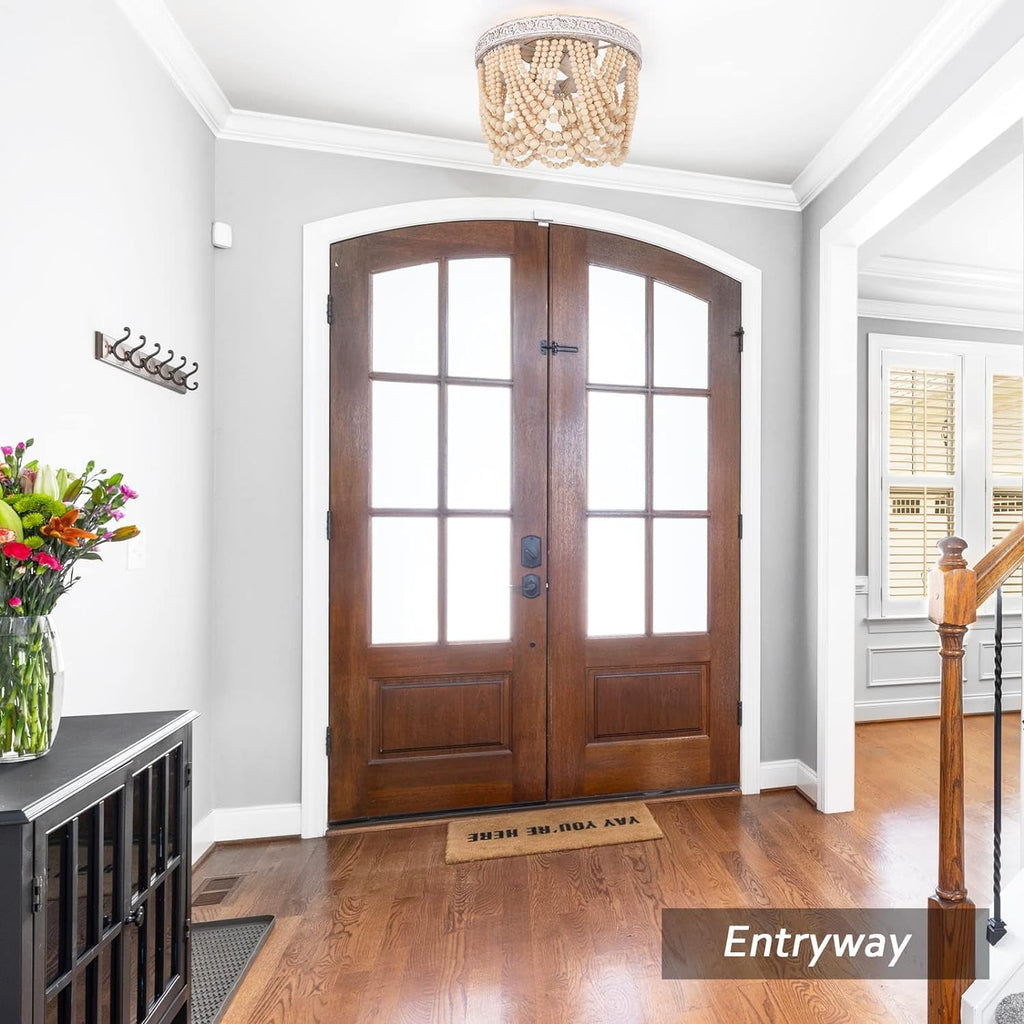 Wood Beaded Flush Mount Ceiling Light 3 Light Boho Antique