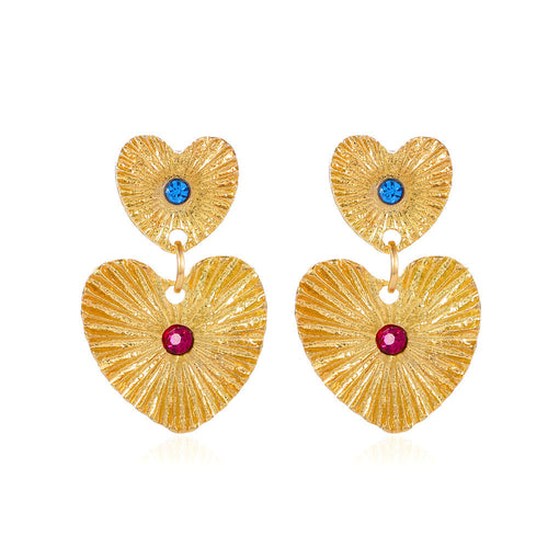 Bohemian Sunflower Heart-shaped Earrings With Rhinestone Exaggerated