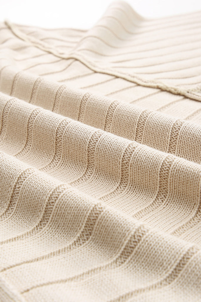 Ribbed Knit Reverse Seam 3/4 Sleeve Sweater