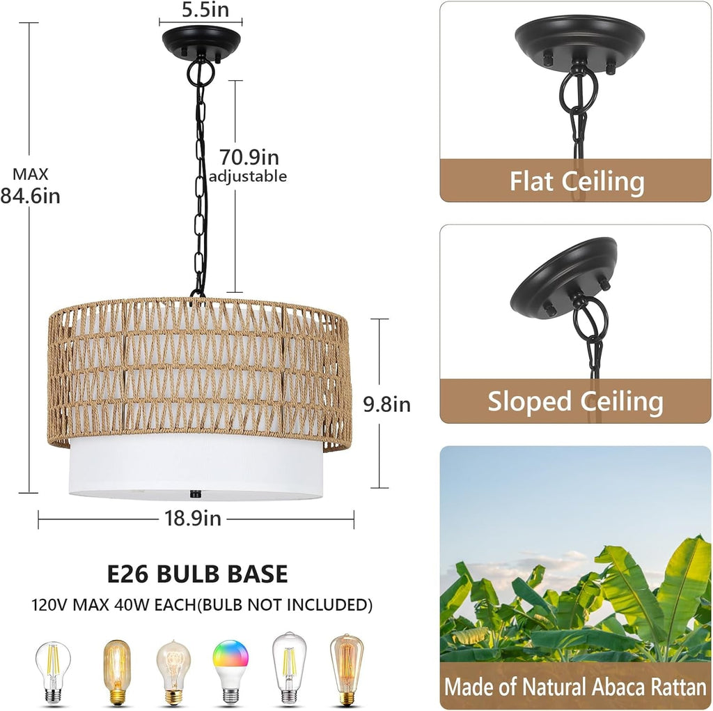 Five Light Rattan Boho Chandelier For Dining Room Area