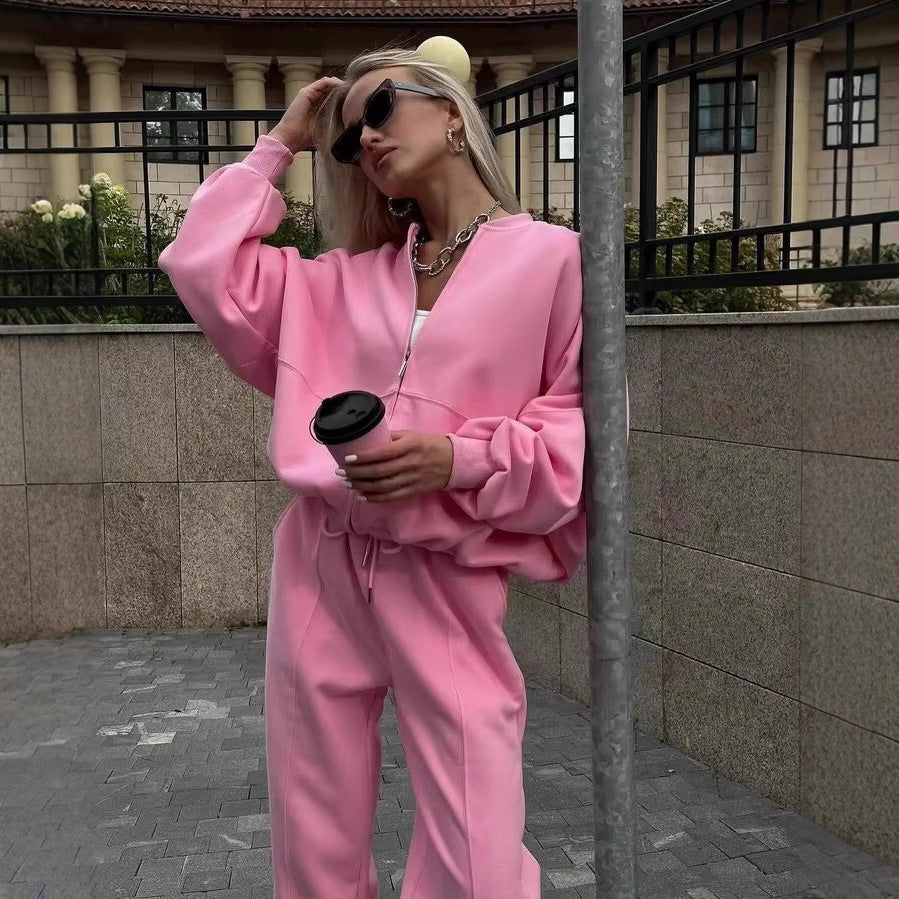 Fall Women's Clothing Zipper Casual Sweater Two-piece Set