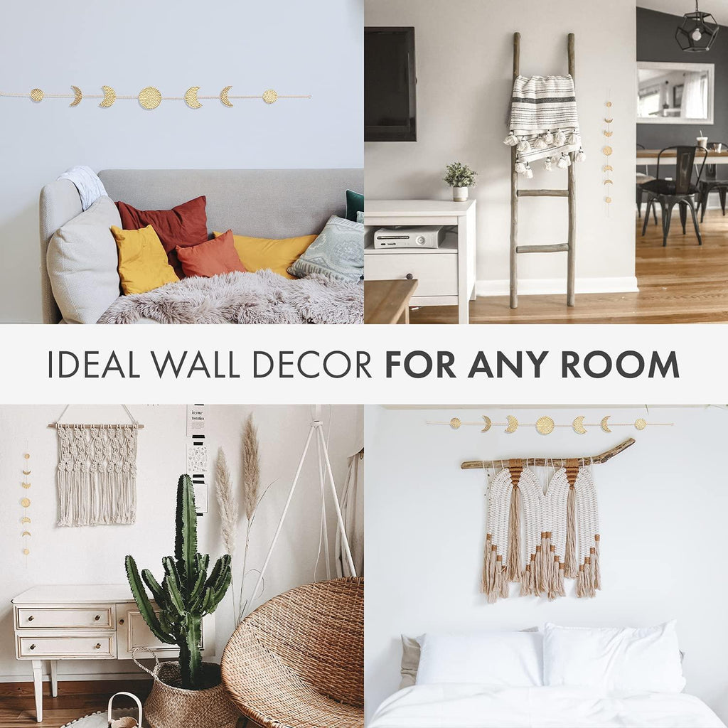 Moon Phase Wall Decor Hanging Garland 7 Gold Hammered Metal Boho