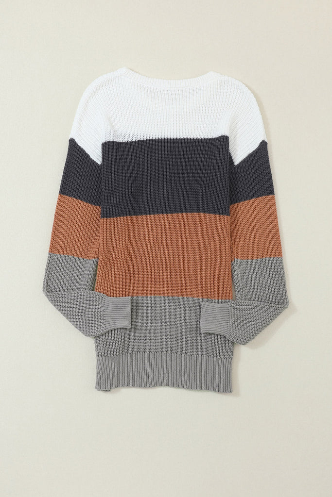 Colorblock Stripe Round Neck Pullover Sweater