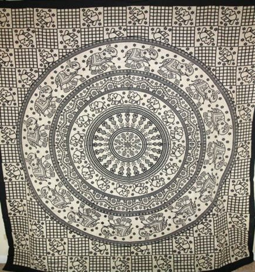 Black Baby Elephant Chakra Mandala Artwork Tapestry