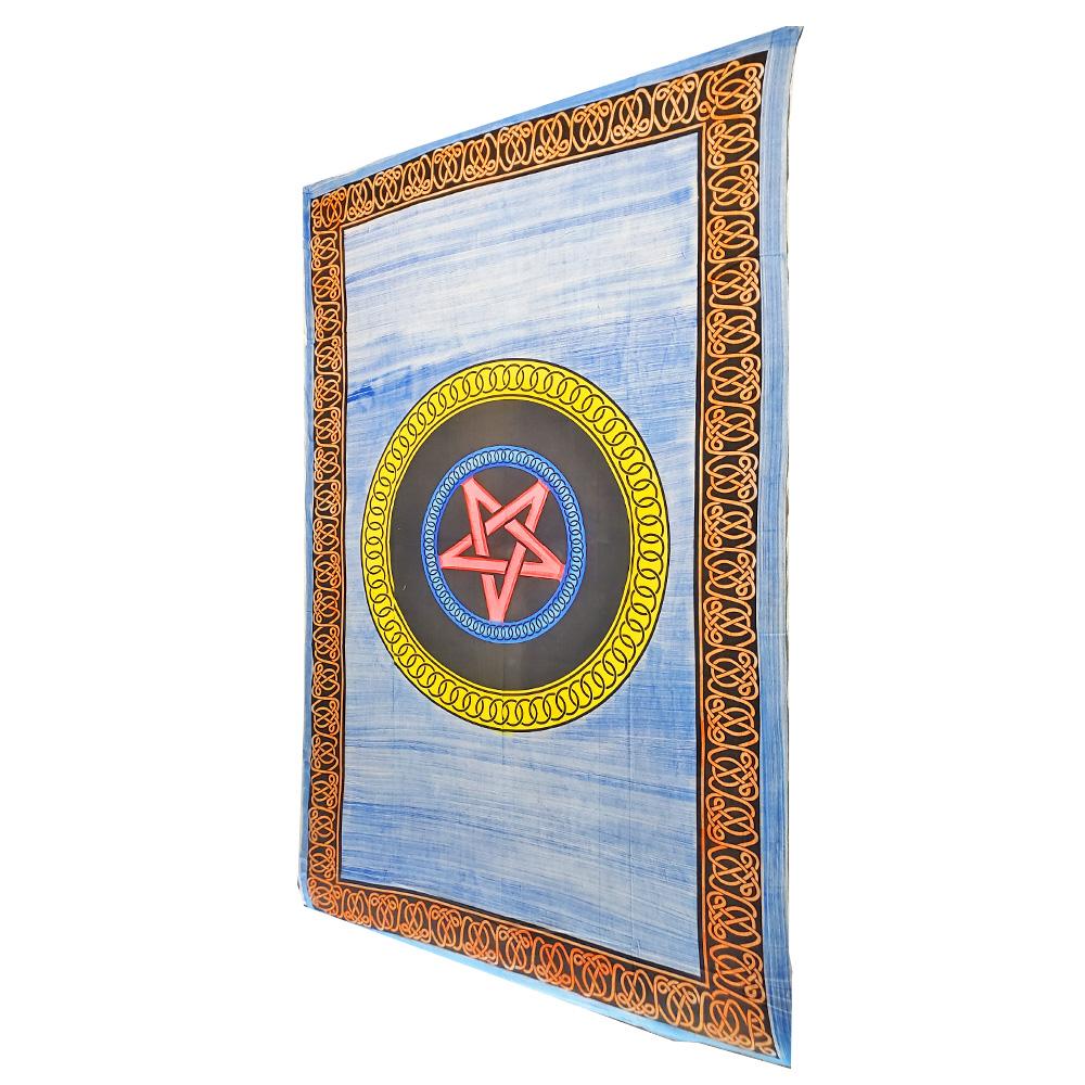 Blue Geometric Star Frame Brushstroke Pattern Tapestry Coverlet