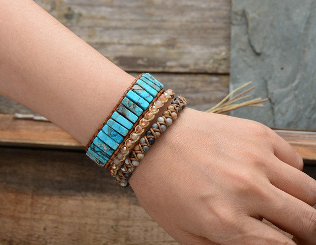 Bohemian Bracelet Tube Shape Natural Stone Single