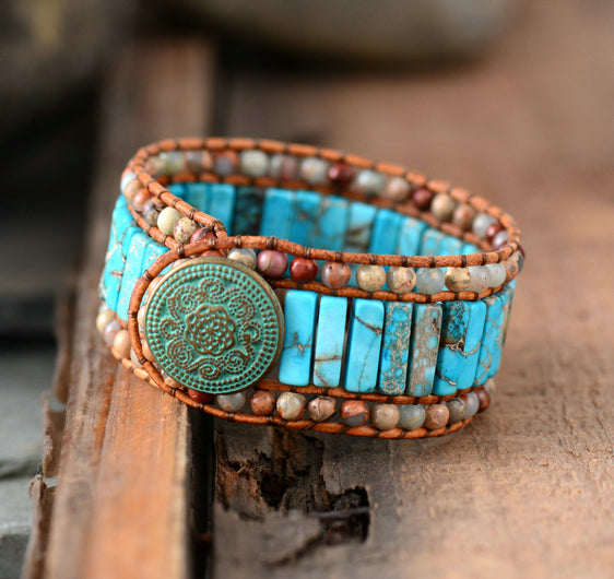 Bohemian Bracelet Unique Natural Stones Leather