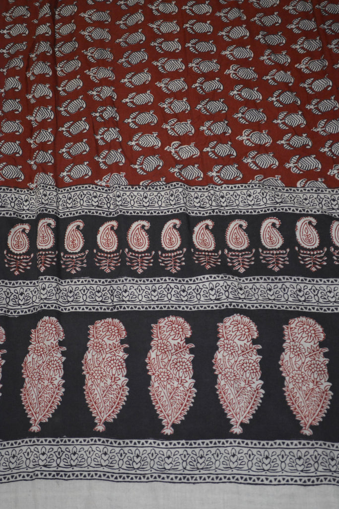 Red and Black Paisely Design Hand Block Printed Naturally Dyed